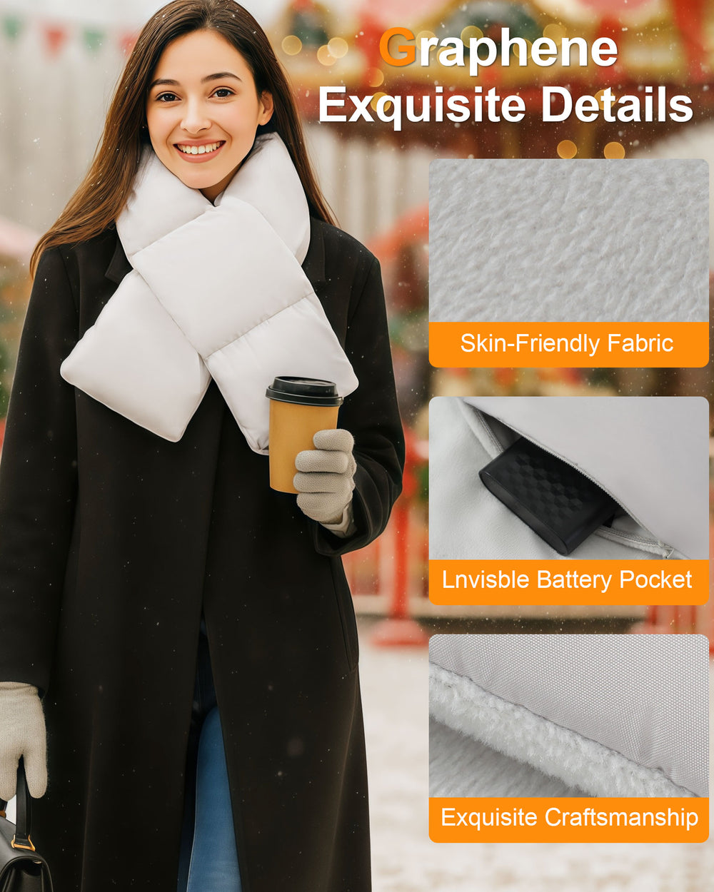 Women's Thick Puffer 1-Zone Graphene Heated Scarf