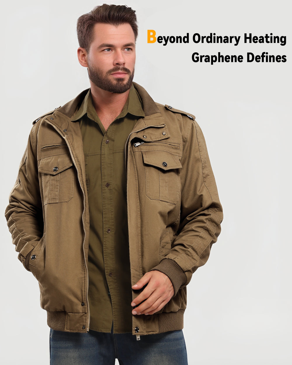 Men's Fleece-Lined Zip-Up Denim 6-Zone Graphene Heated Jacket