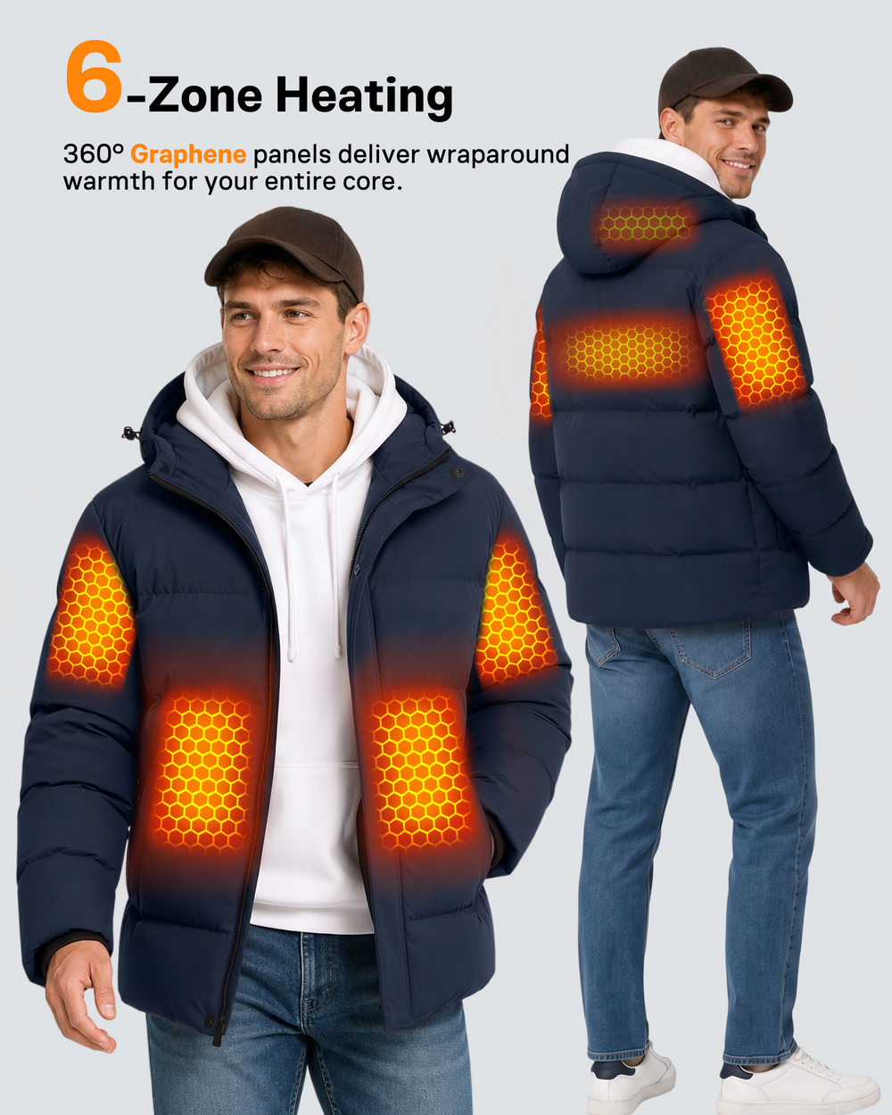 Men's Waterproof Puffer 6-Zone Graphene Heated Jacket