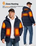 Men's Waterproof Puffer 6-Zone Graphene Heated Jacket