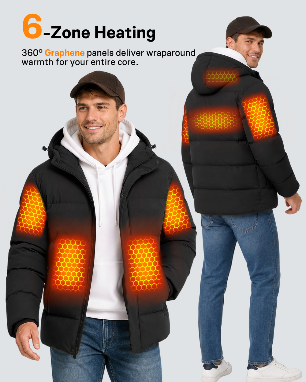 Men's Waterproof Puffer 6-Zone Graphene Heated Jacket