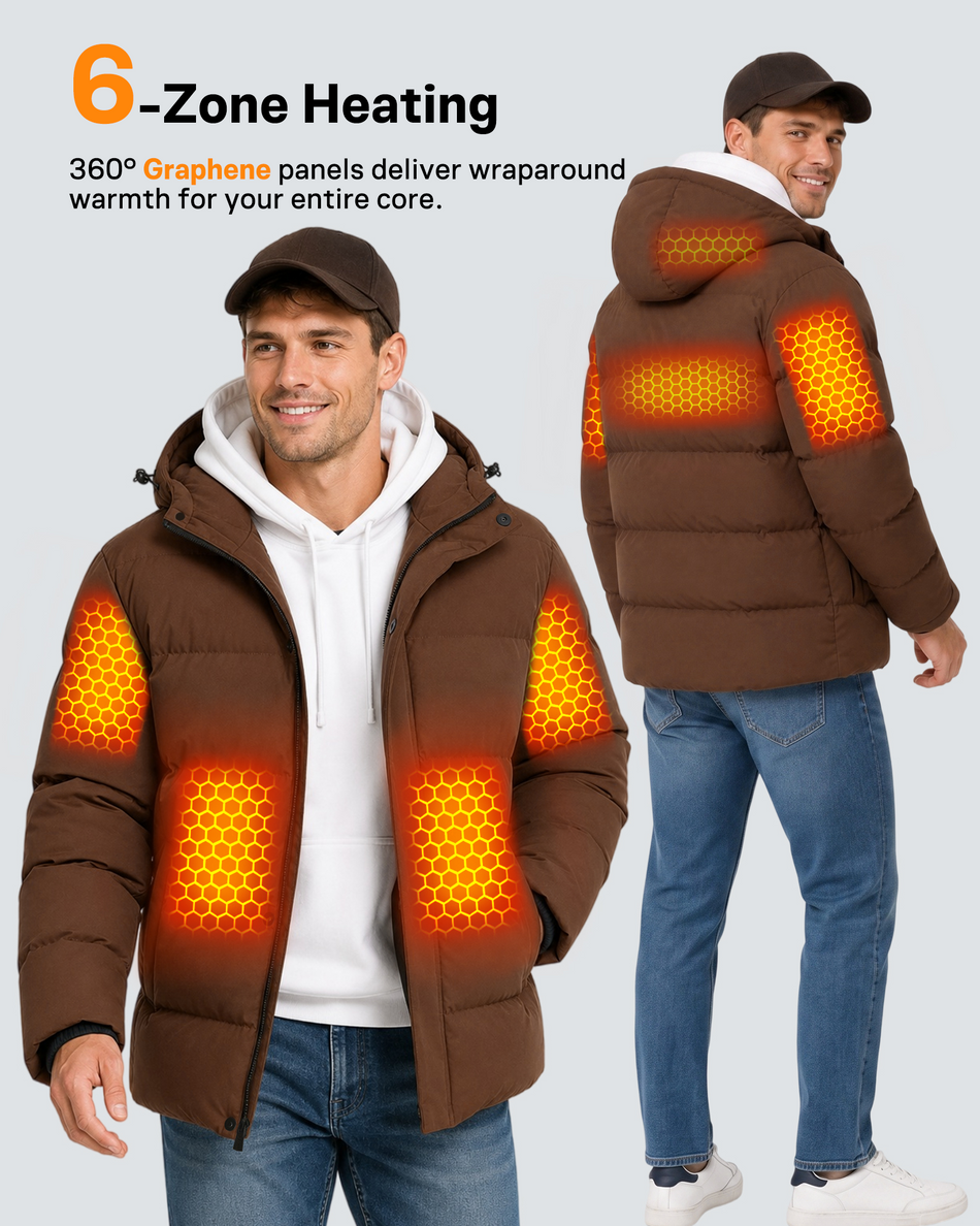 Men's Waterproof Puffer 6-Zone Graphene Heated Jacket