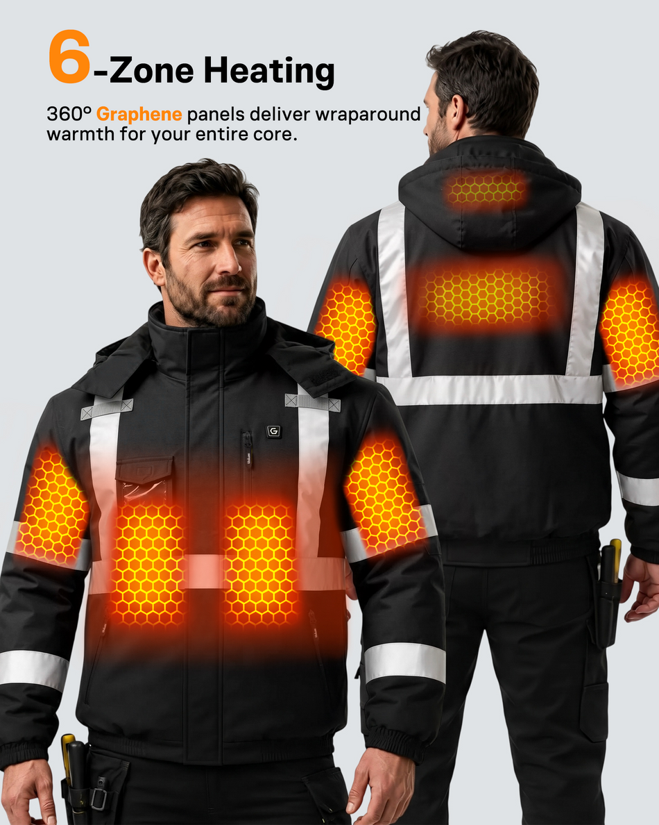 Men's Waterproof Hi-Vis 6-Zone Graphene Heated Jacket