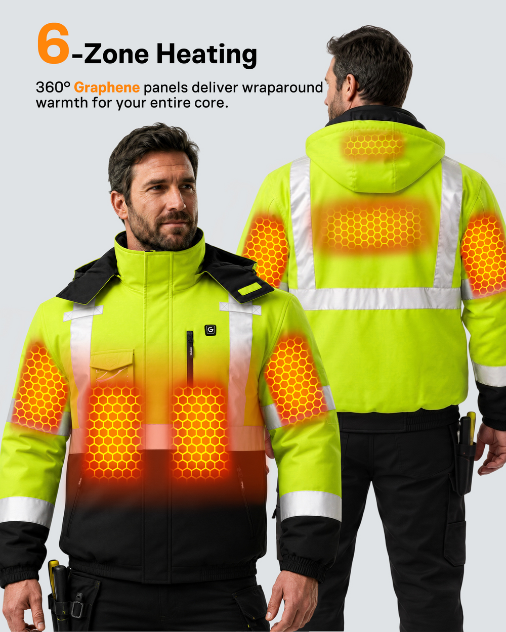 Men's Waterproof Hi-Vis 6-Zone Graphene Heated Jacket