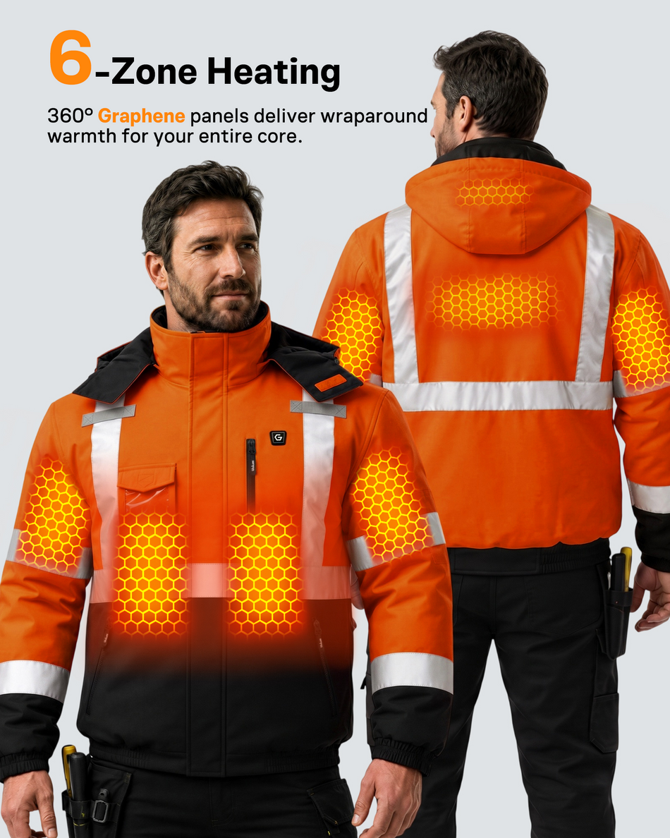 Men's Waterproof Hi-Vis 6-Zone Graphene Heated Jacket