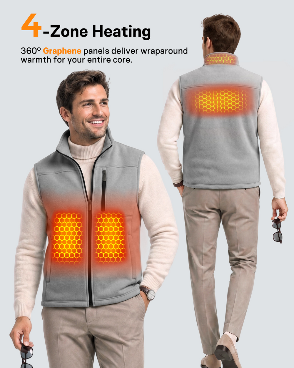 Men's Lightweight Zip-Up 4-Zone Graphene Heated Vest