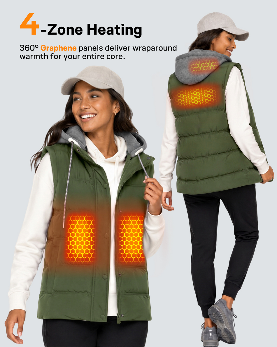 Women's Waterproof Hooded 4-Zone Graphene Heated Vest