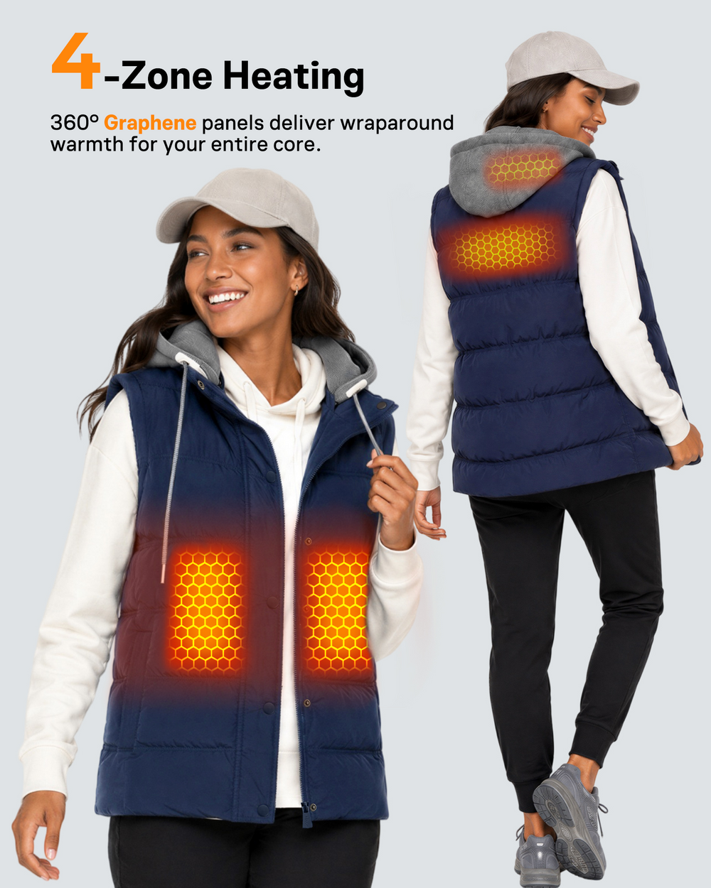 Women's Waterproof Hooded 4-Zone Graphene Heated Vest