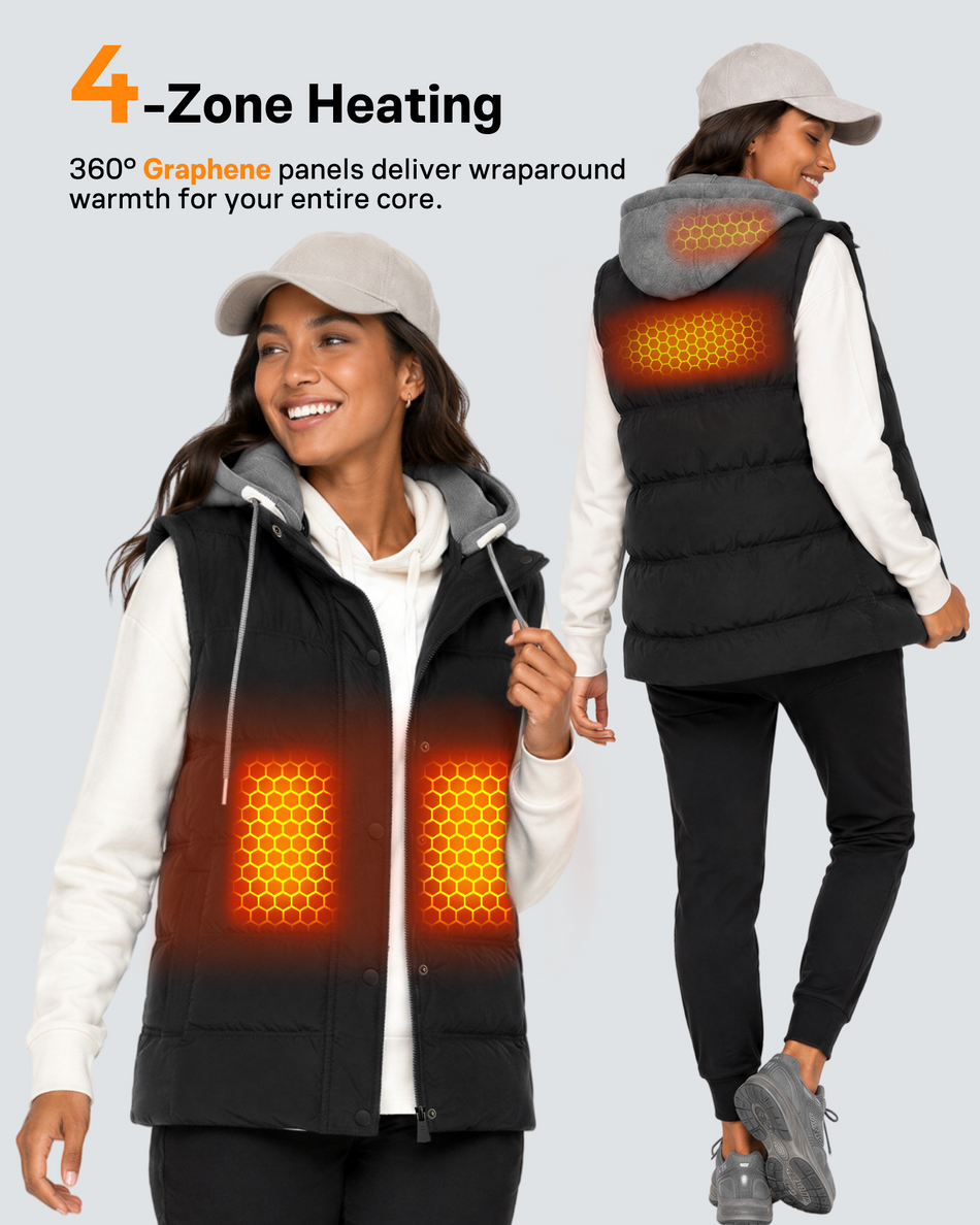 Women's Waterproof Hooded 4-Zone Graphene Heated Vest