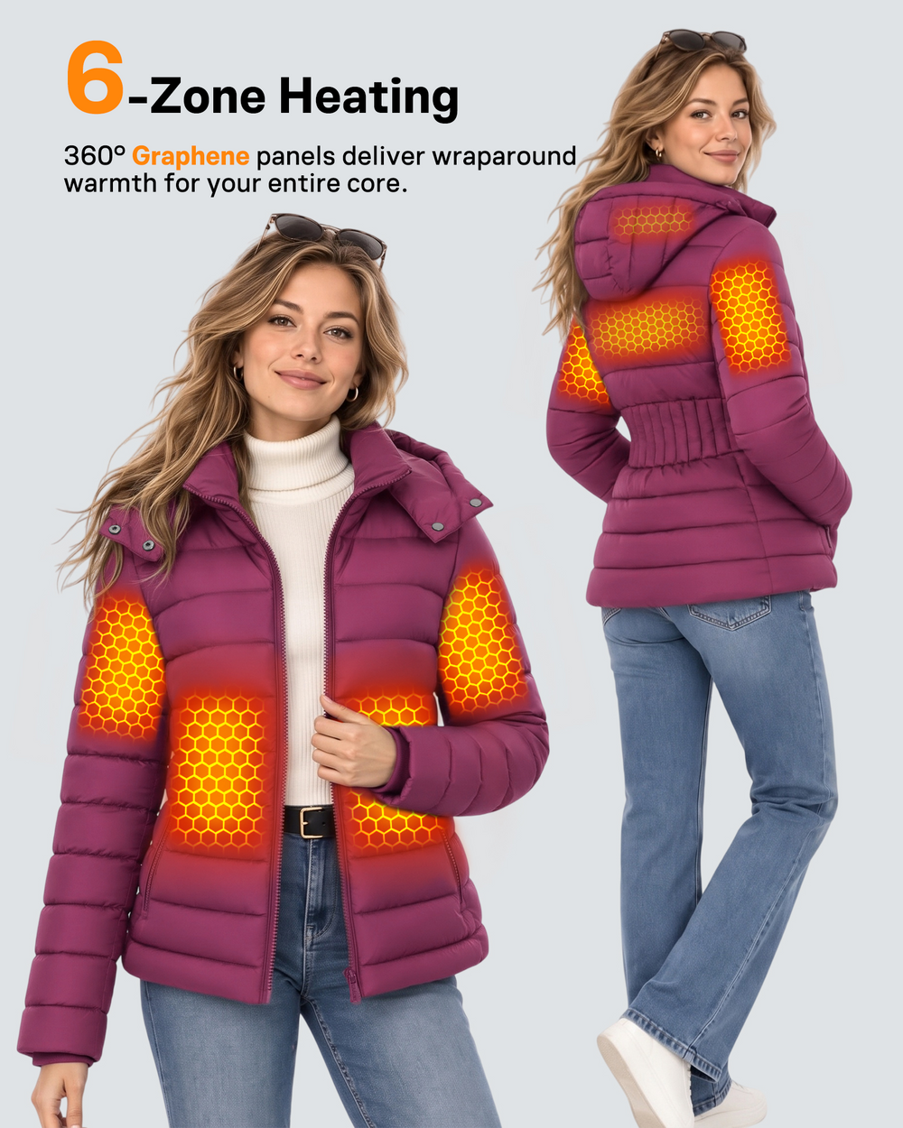 Women's Lightweight Puffer 6-Zone Graphene Heated Jacket