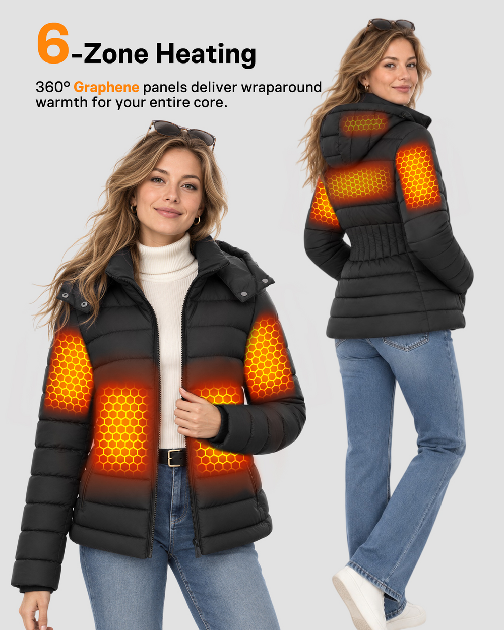 Women's Lightweight Puffer 6-Zone Graphene Heated Jacket