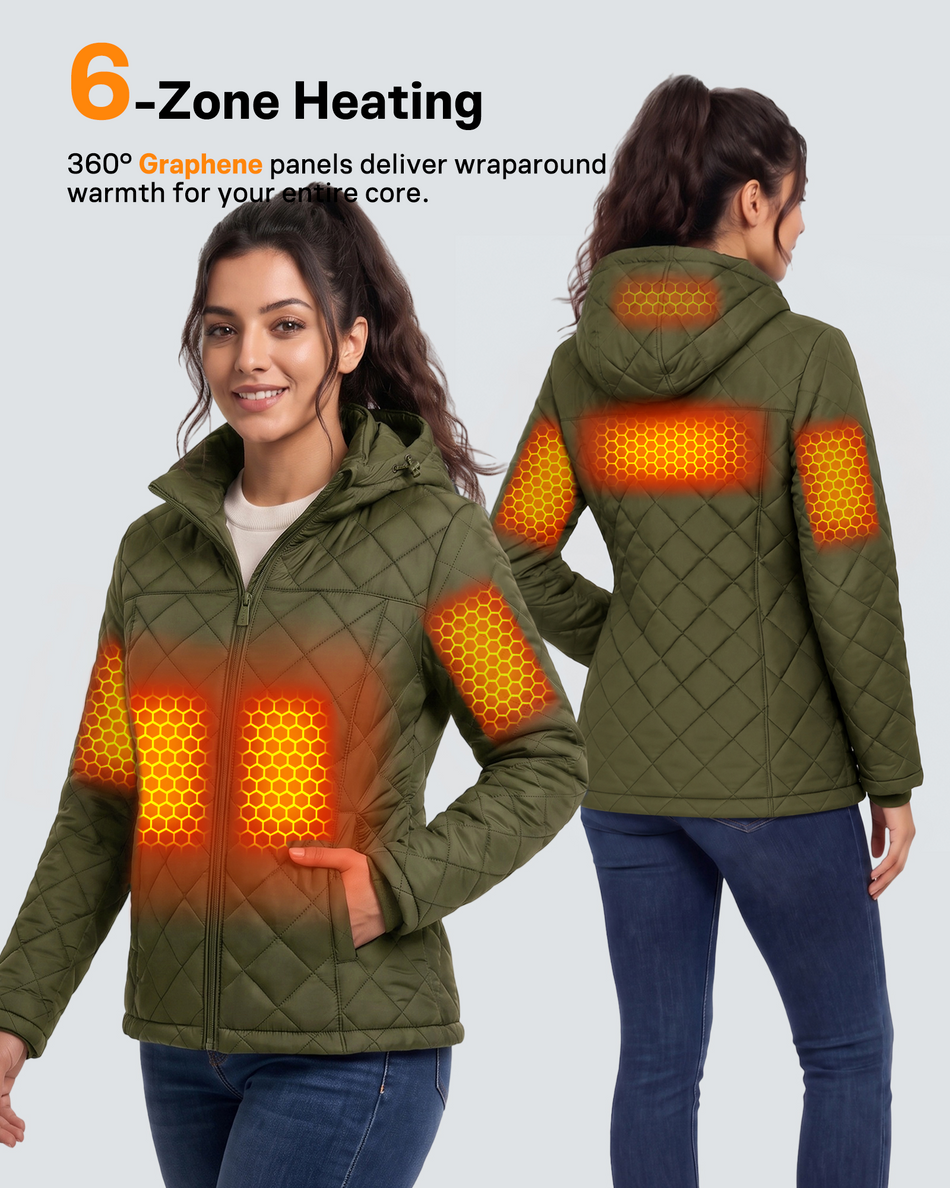 Women's Lightweight Diamond Quilted 6-Zone Graphene Heated Jacket