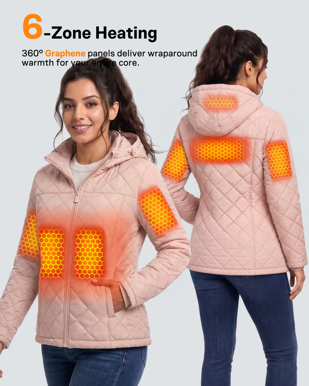 Women's Lightweight Diamond Quilted 6-Zone Graphene Heated Jacket