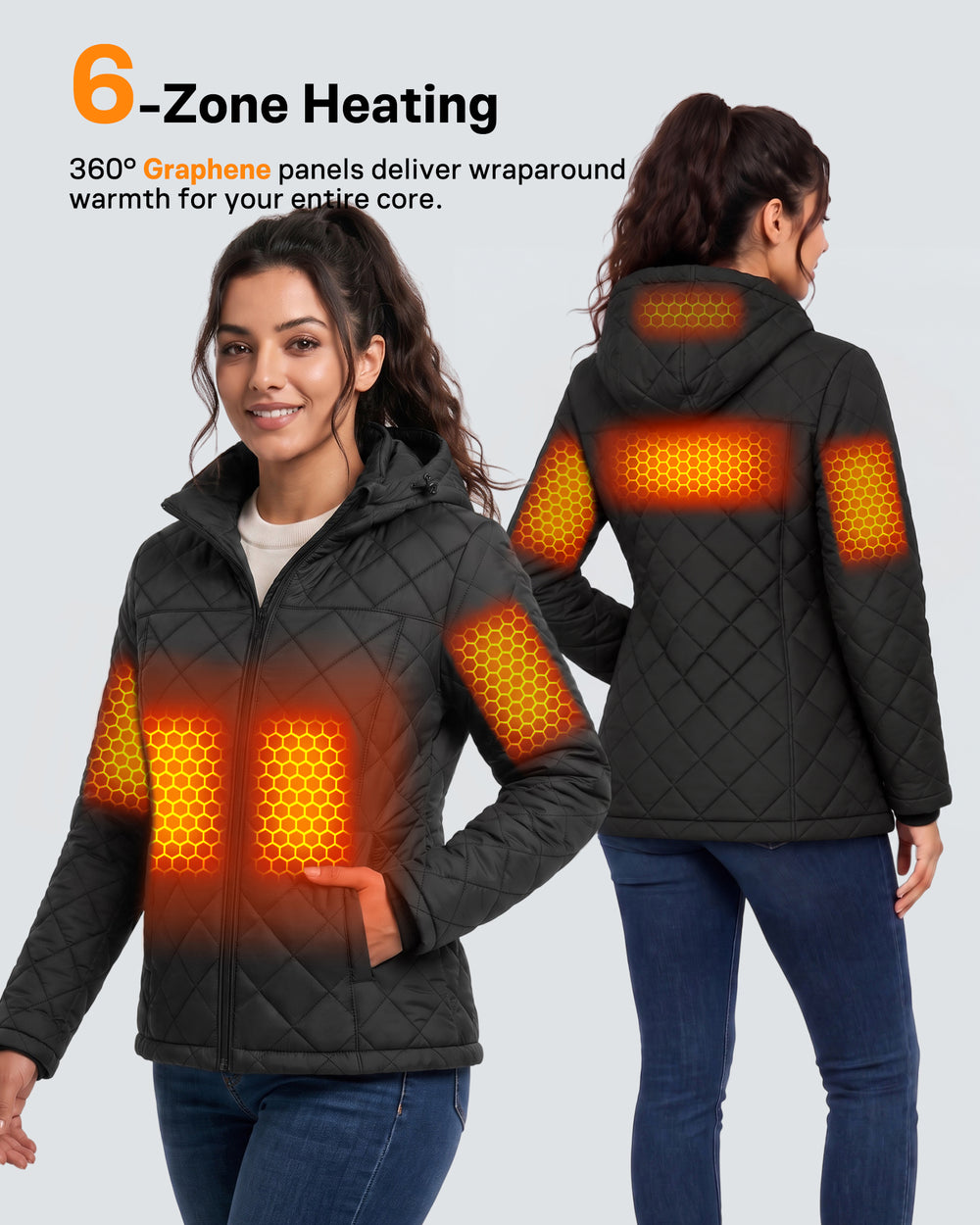 Women's Lightweight Diamond Quilted 6-Zone Graphene Heated Jacket