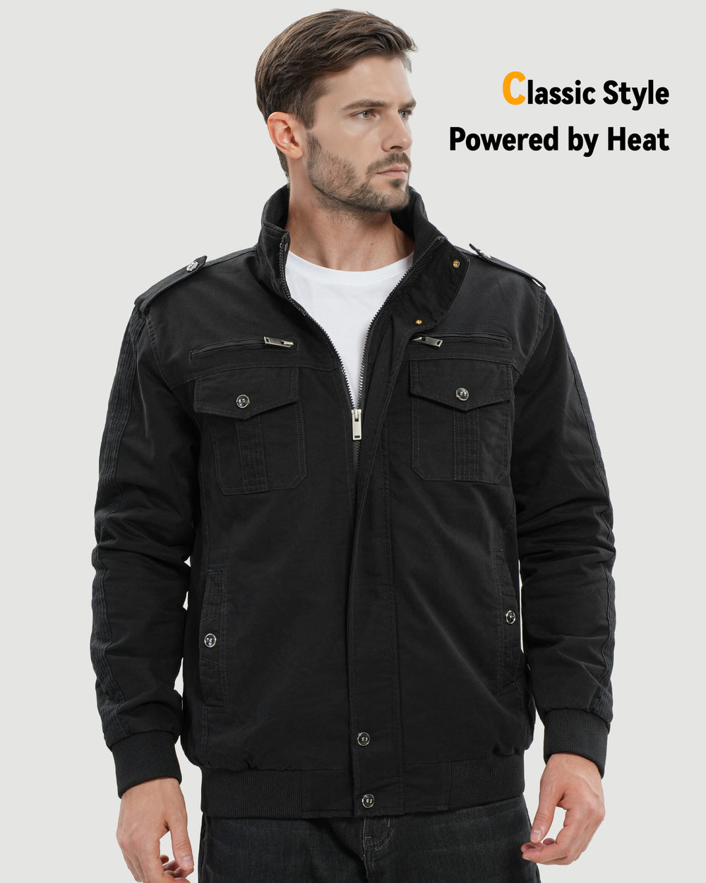 Men's Fleece-Lined Zip-Up Denim 6-Zone Graphene Heated Jacket