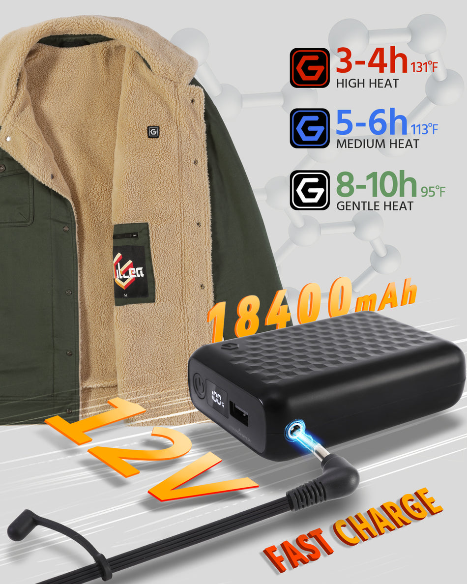 Men's Fleece-Lined Button-Up Denim 6-Zone Graphene Heated Jacket