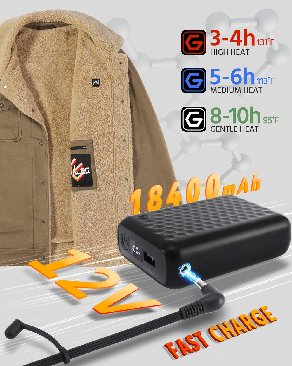 Men's Fleece-Lined Button-Up Denim 6-Zone Graphene Heated Jacket