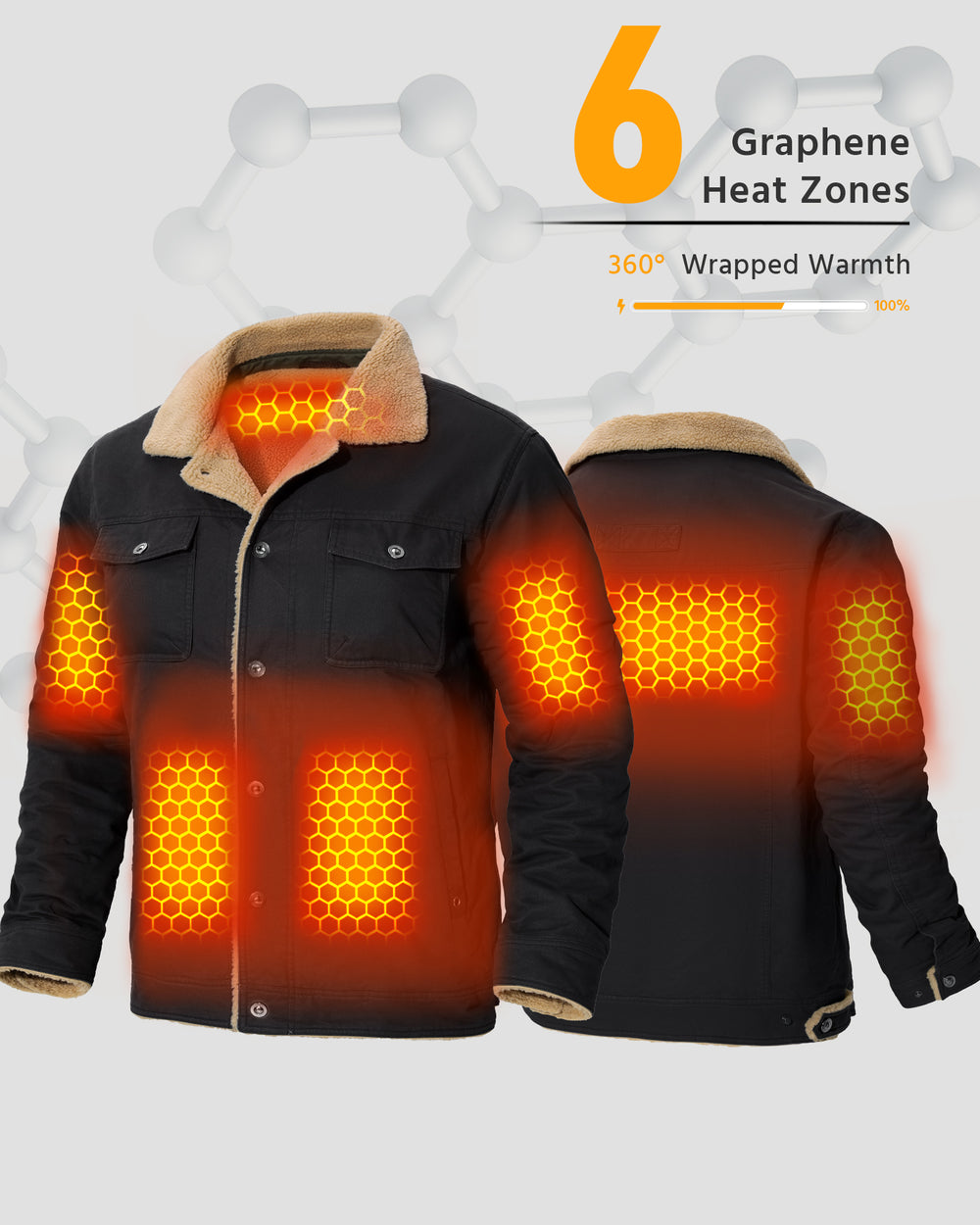 Men's Fleece-Lined Button-Up Denim 6-Zone Graphene Heated Jacket