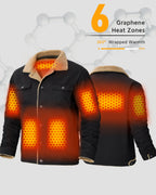 Men's Fleece-Lined Button-Up Denim 6-Zone Graphene Heated Jacket