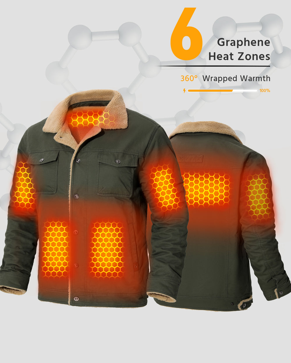 Men's Fleece-Lined Button-Up Denim 6-Zone Graphene Heated Jacket