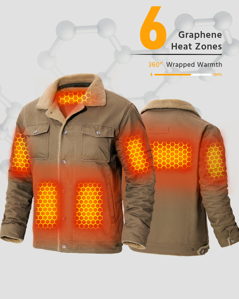 Men's Fleece-Lined Button-Up Denim 6-Zone Graphene Heated Jacket