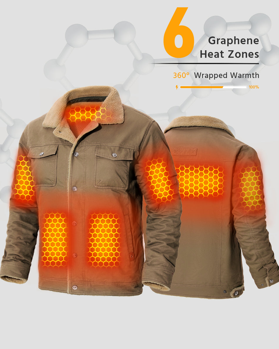 Men's Fleece-Lined Button-Up Denim 6-Zone Graphene Heated Jacket