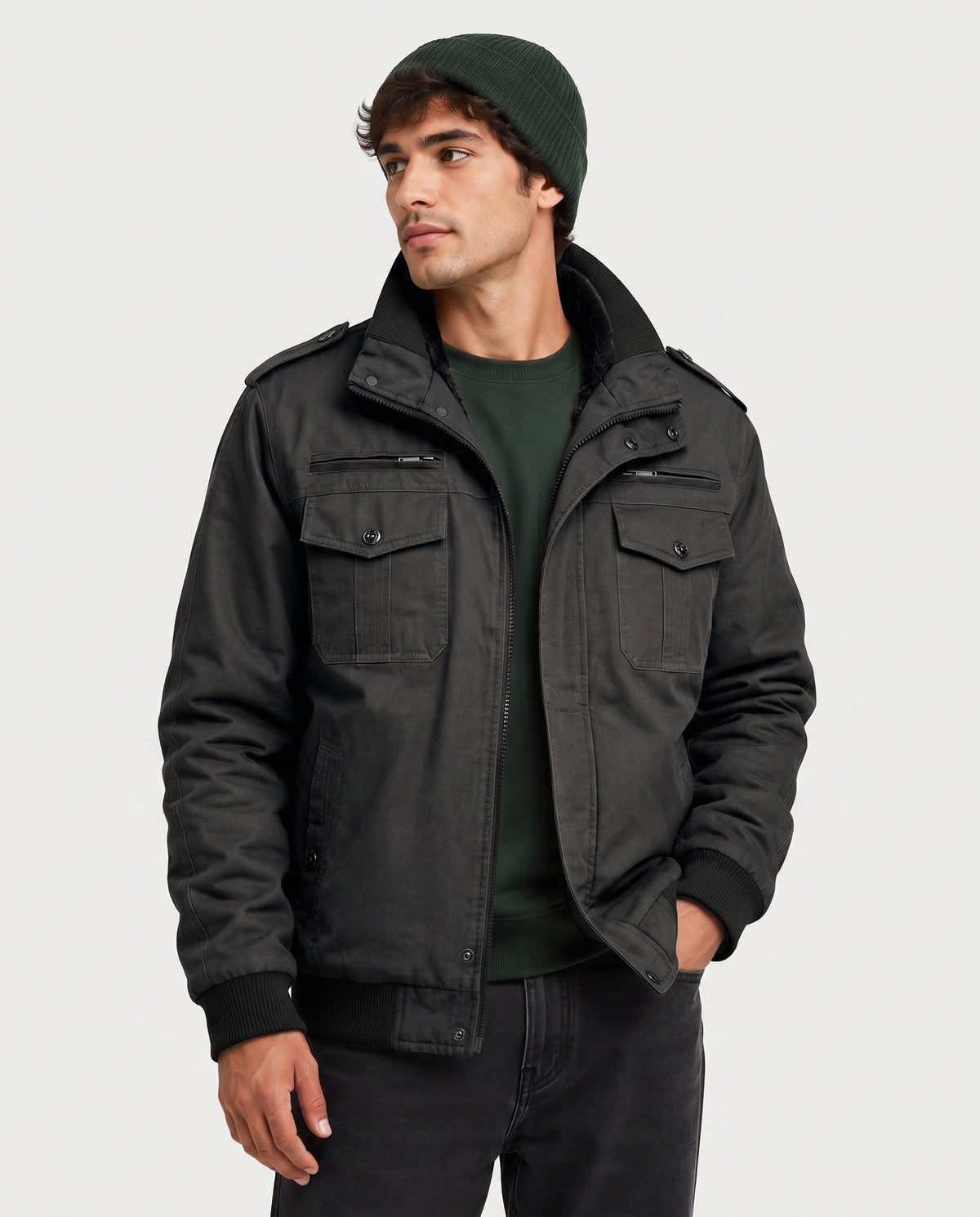 Men's Thick Thermal Cargo Heated Jacket (Fleece Lined),M882415
