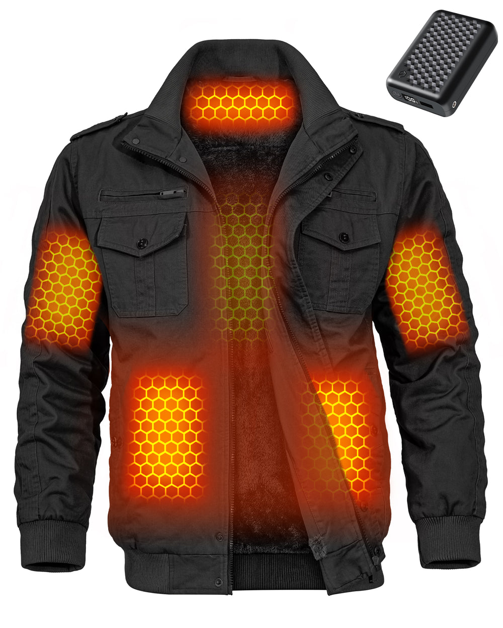 Men's Fleece-Lined Zip-Up Denim 6-Zone Graphene Heated Jacket