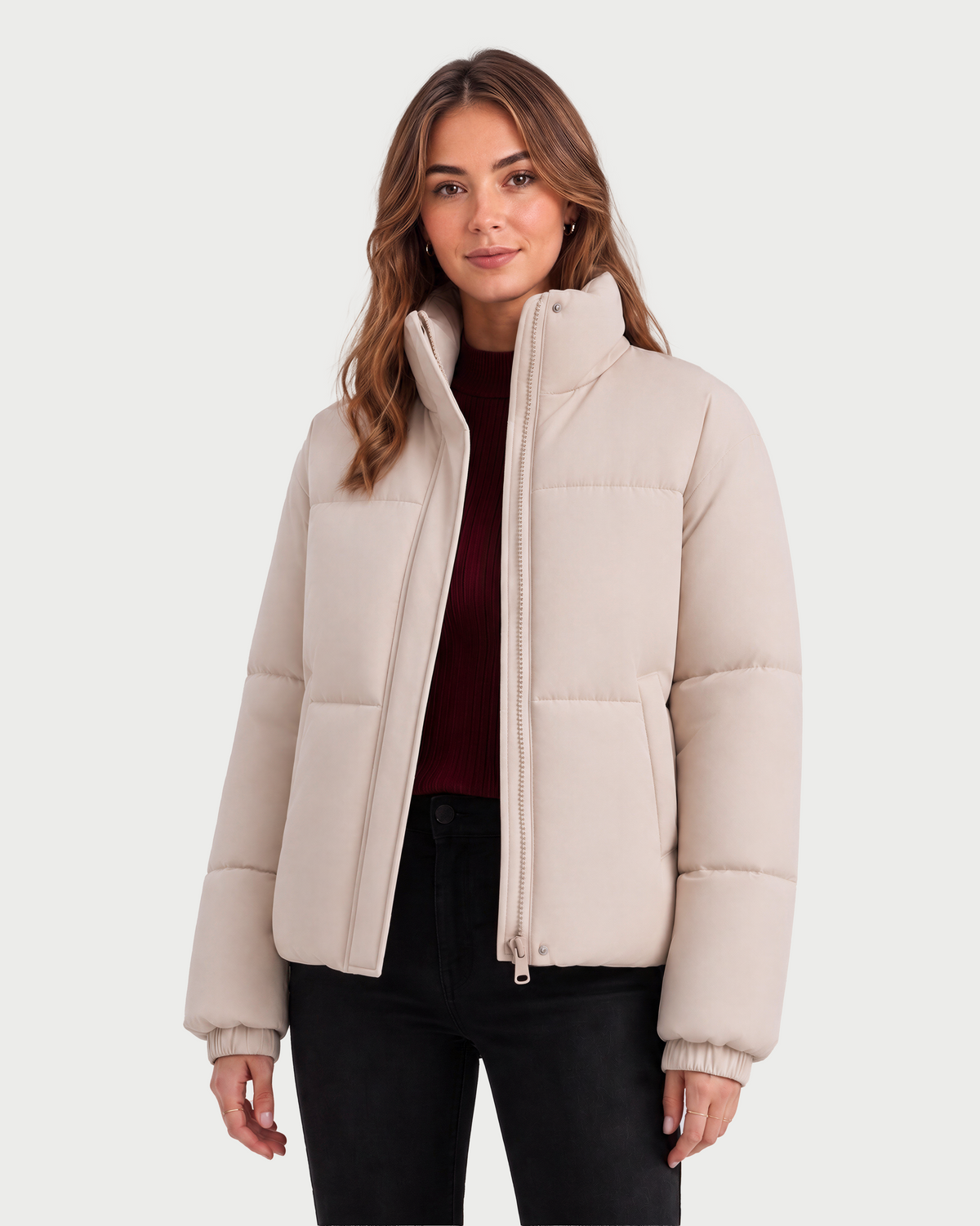 Women's Puffer Stand Collar Baggy Heated Jacket,GW882430