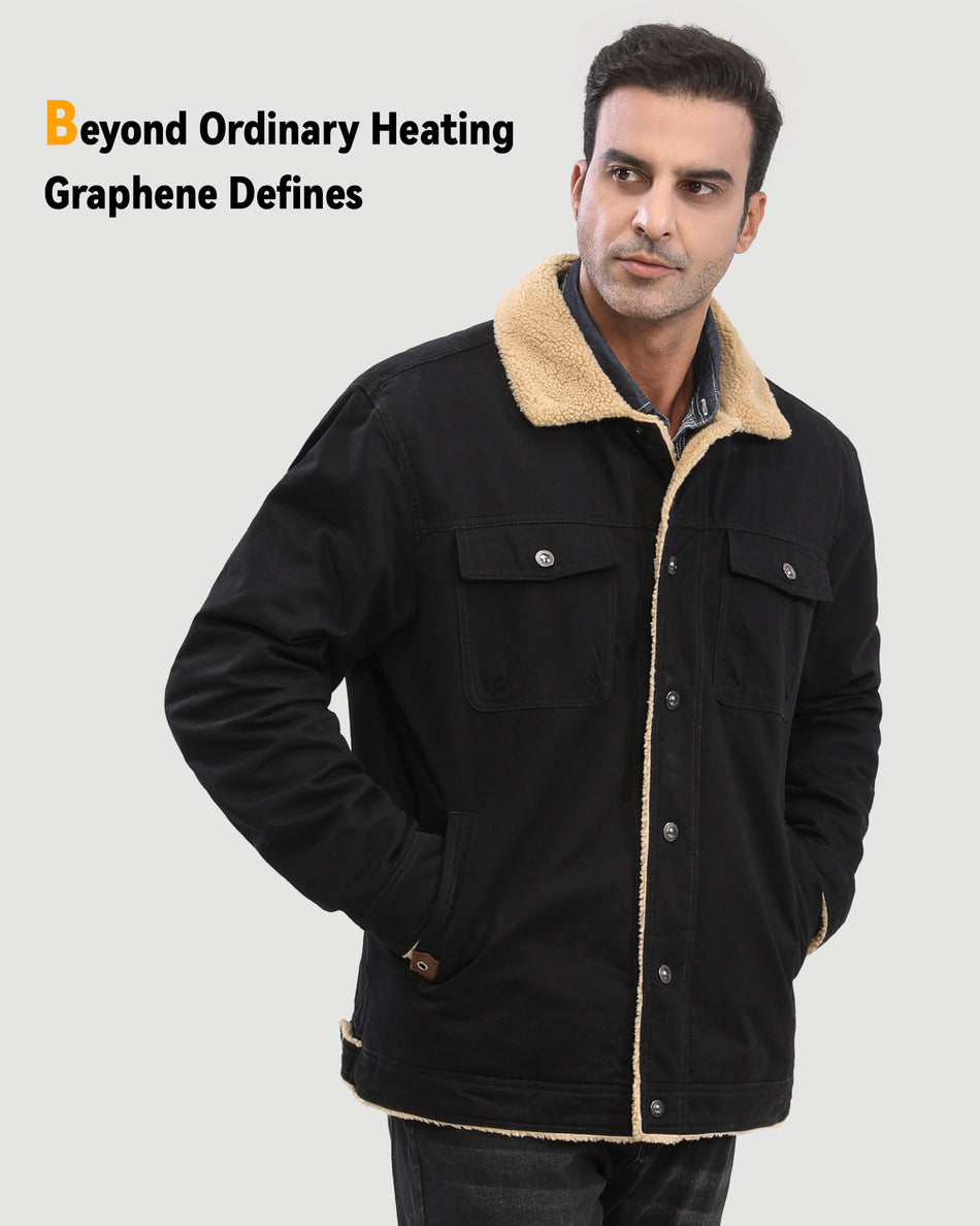 Men's Fleece-Lined Button-Up Denim 6-Zone Graphene Heated Jacket
