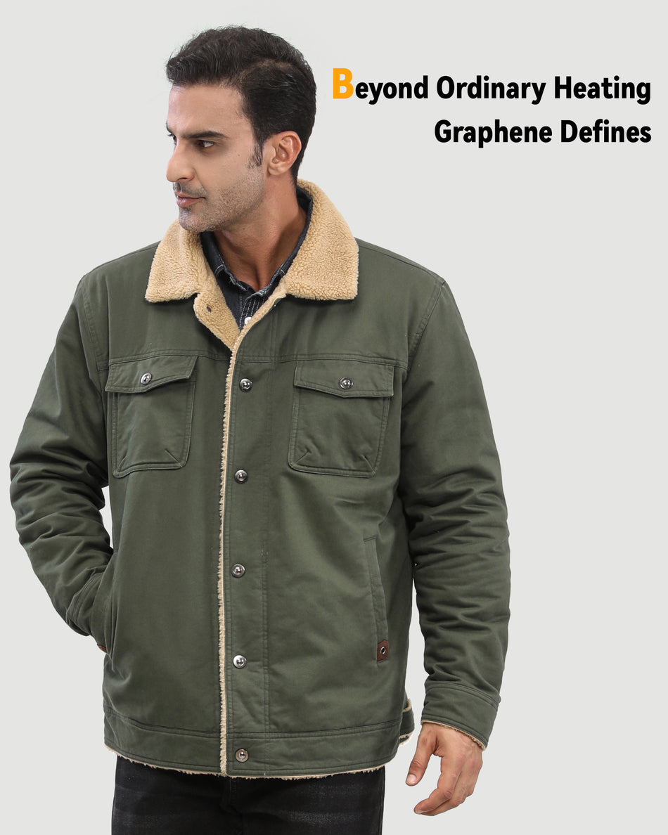 Men's Fleece-Lined Button-Up Denim 6-Zone Graphene Heated Jacket