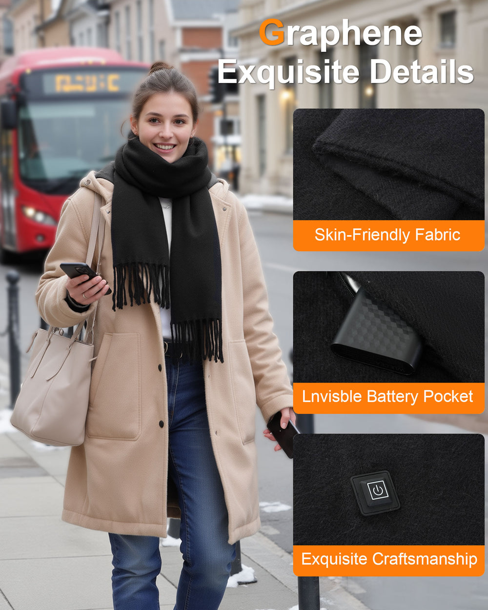 Women's Solid Color 1-Zone Graphene Heated Scarf