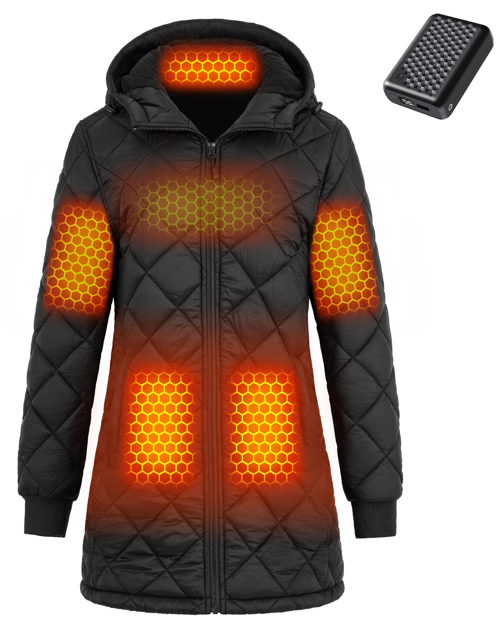 Women's Hooded Quilted 6-Zone Graphene Heated Jacket