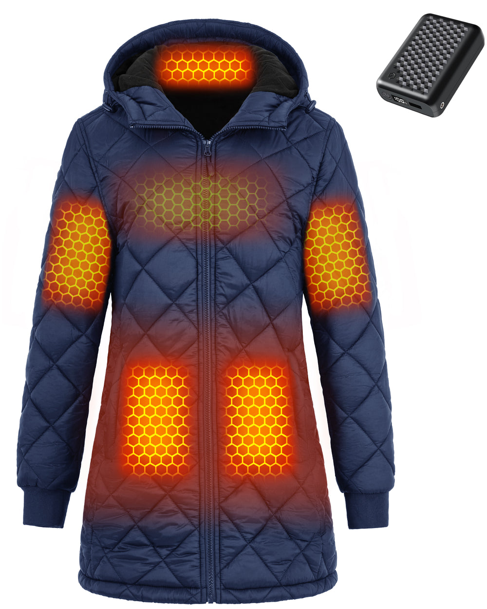 Women's Hooded Quilted 6-Zone Graphene Heated Jacket