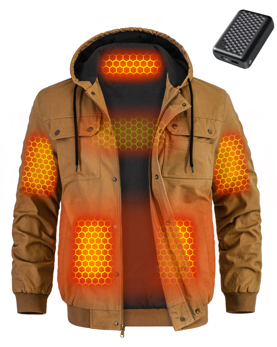 Men's Snap-Front Hooded Workwear 6-Zone Graphene Heated Jacket