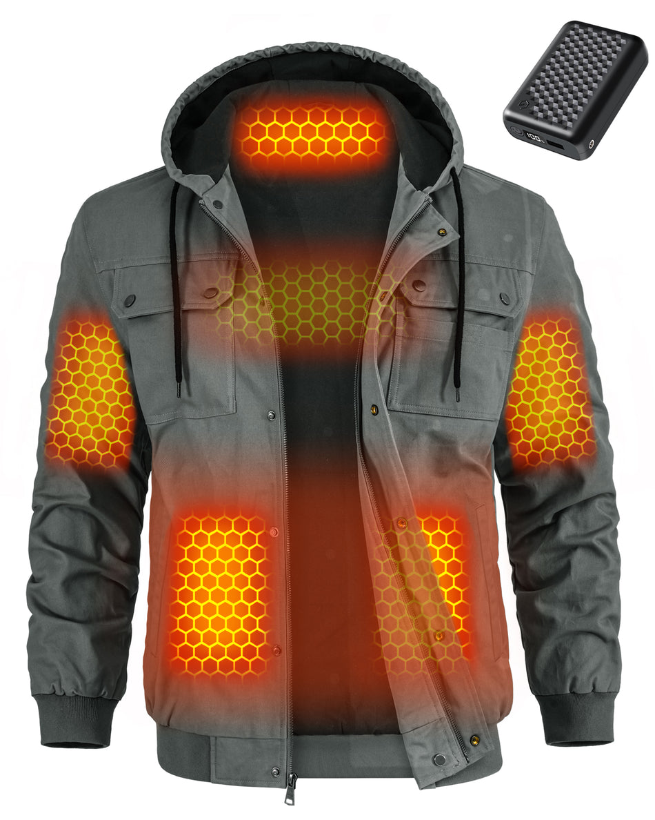 Men's Snap-Front Hooded Workwear 6-Zone Graphene Heated Jacket