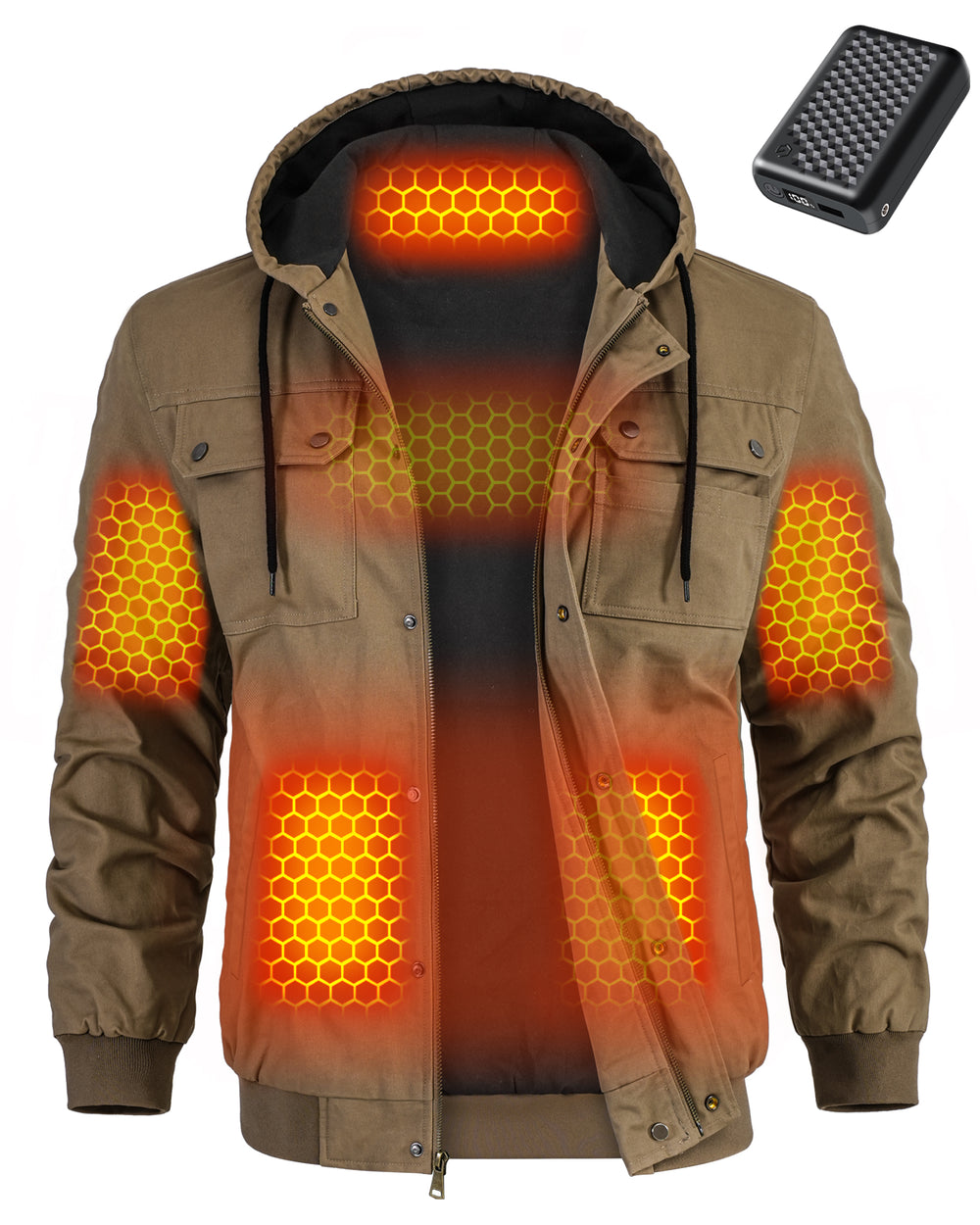 Men's Snap-Front Hooded Workwear 6-Zone Graphene Heated Jacket