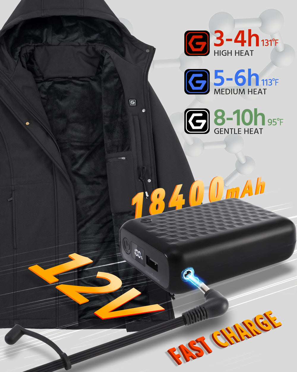 Women's Drawstring 6-Zone Graphene Heated Coat
