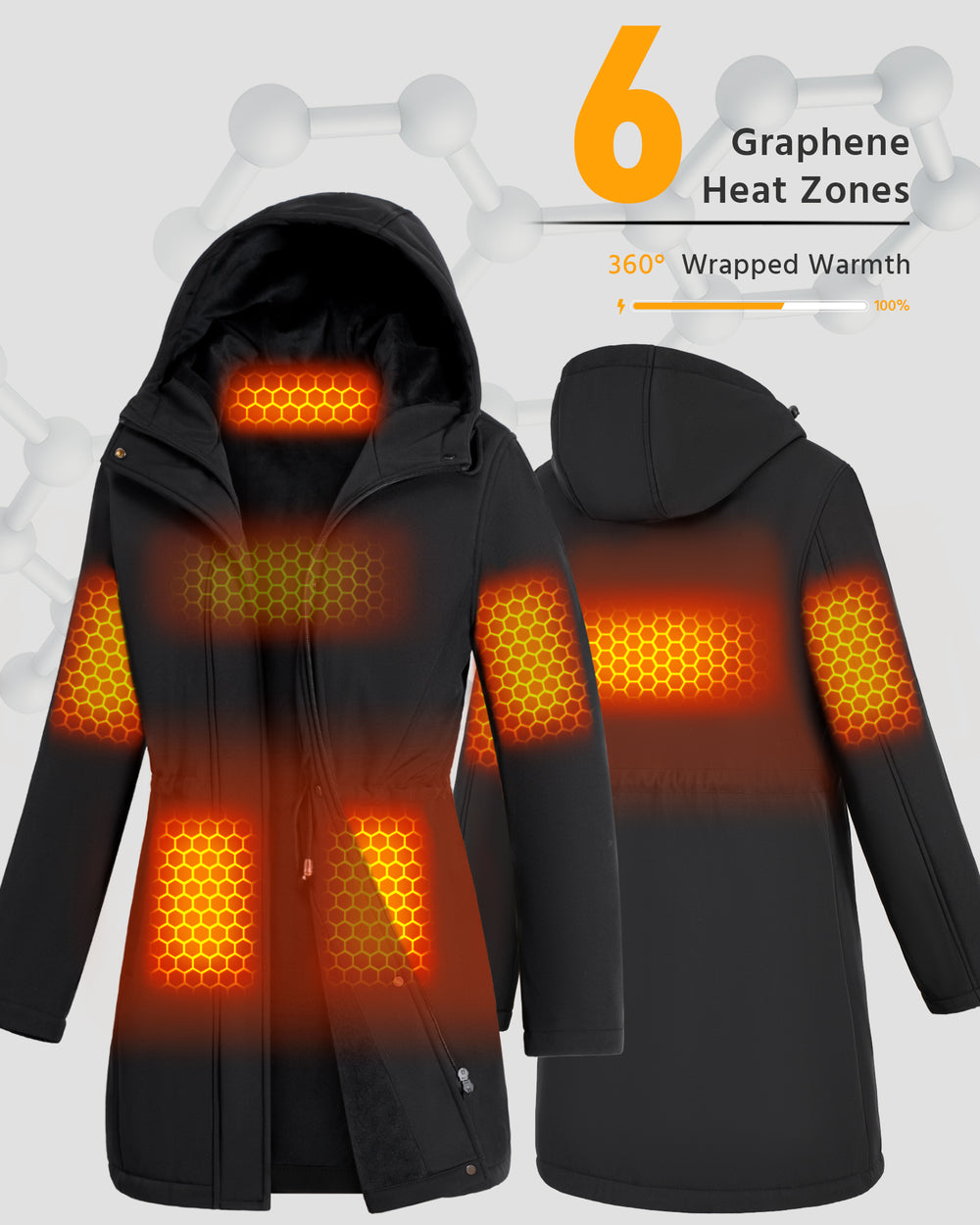 Women's Drawstring 6-Zone Graphene Heated Coat