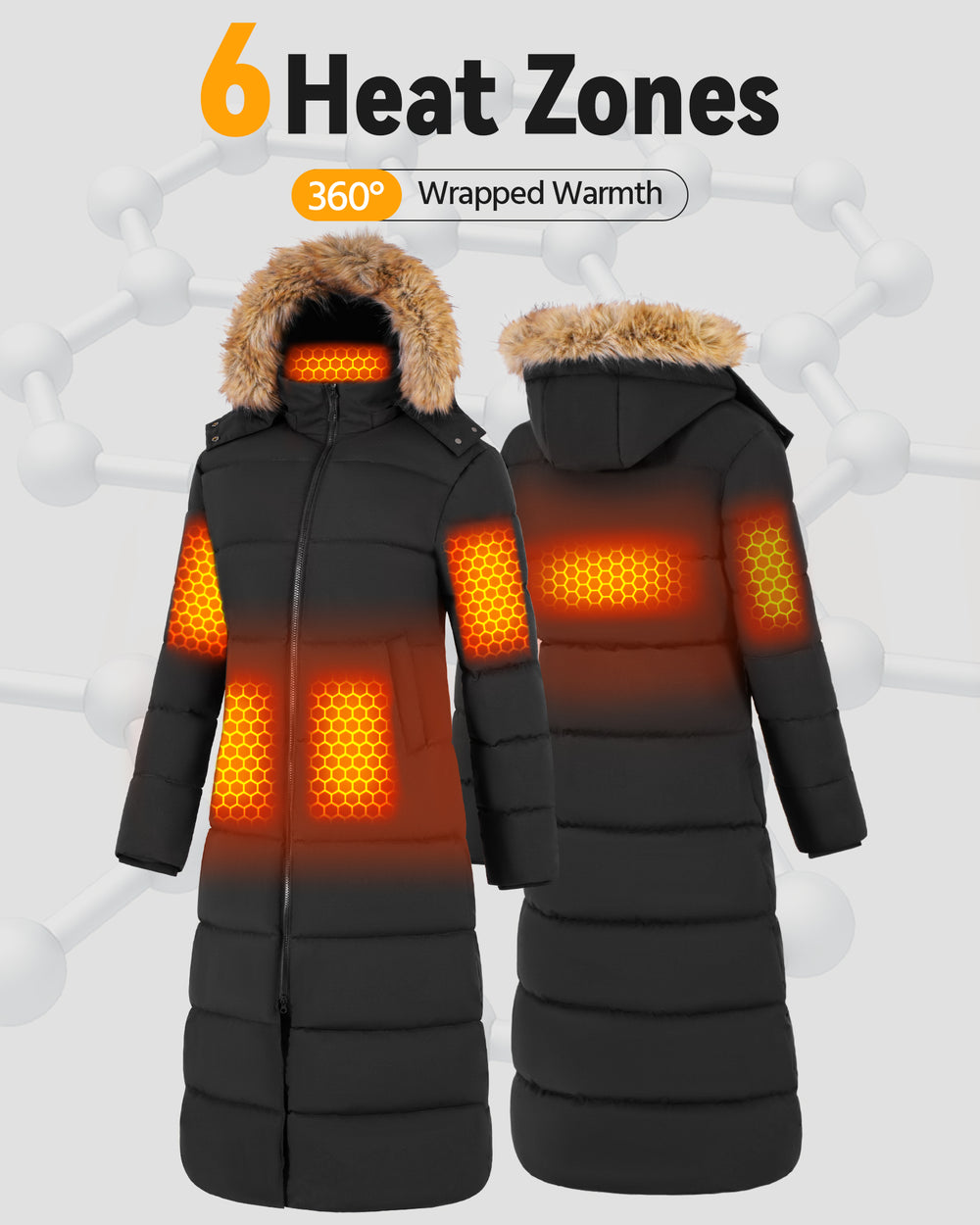 Women's Long Puffer 6-Zone Graphene Heated Coat