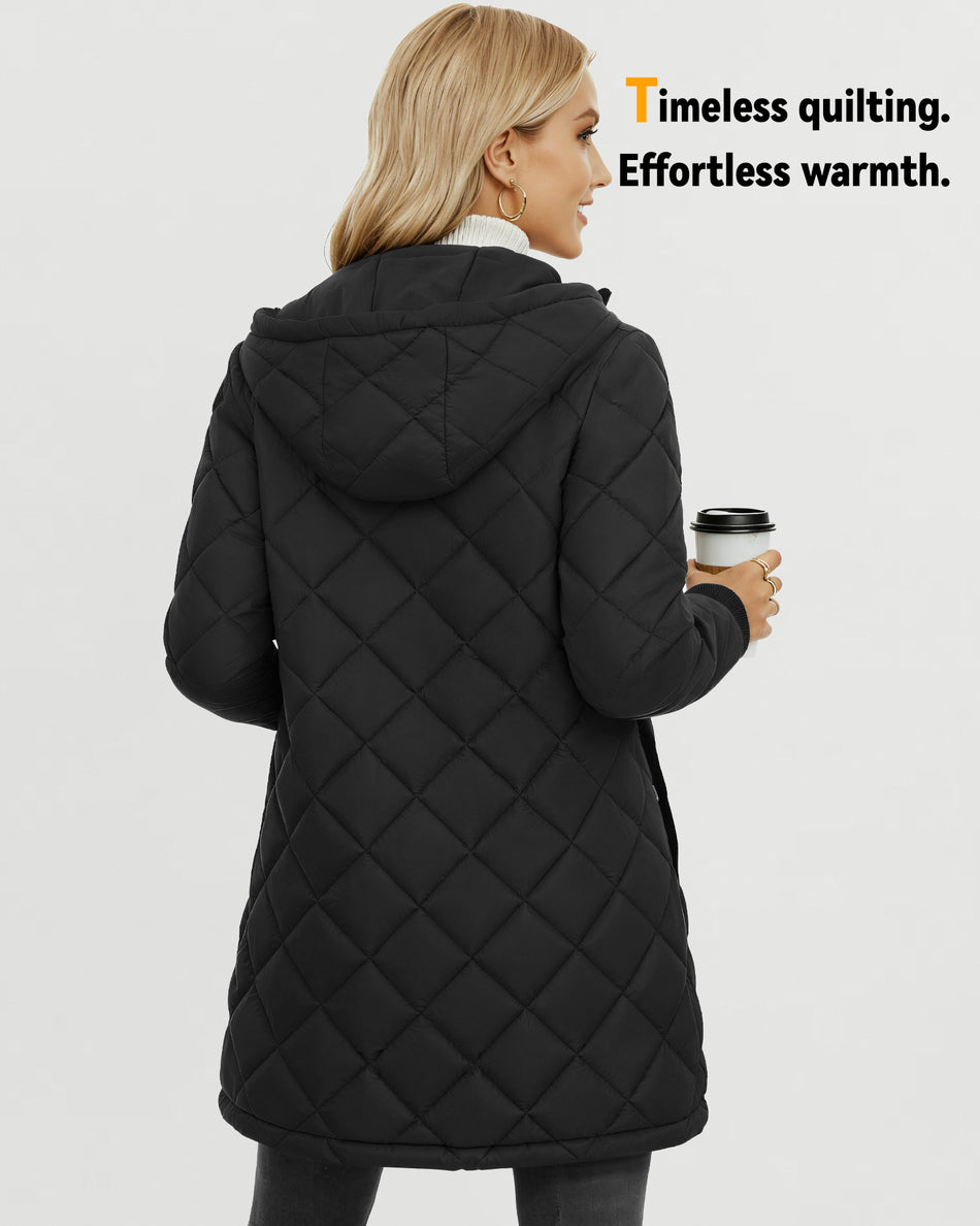 Women's Hooded Quilted 6-Zone Graphene Heated Jacket