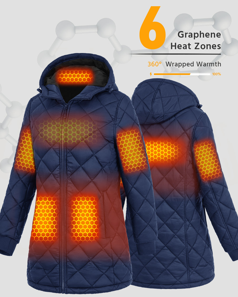 Women's Hooded Quilted 6-Zone Graphene Heated Jacket