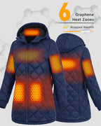 Women's Hooded Quilted 6-Zone Graphene Heated Jacket