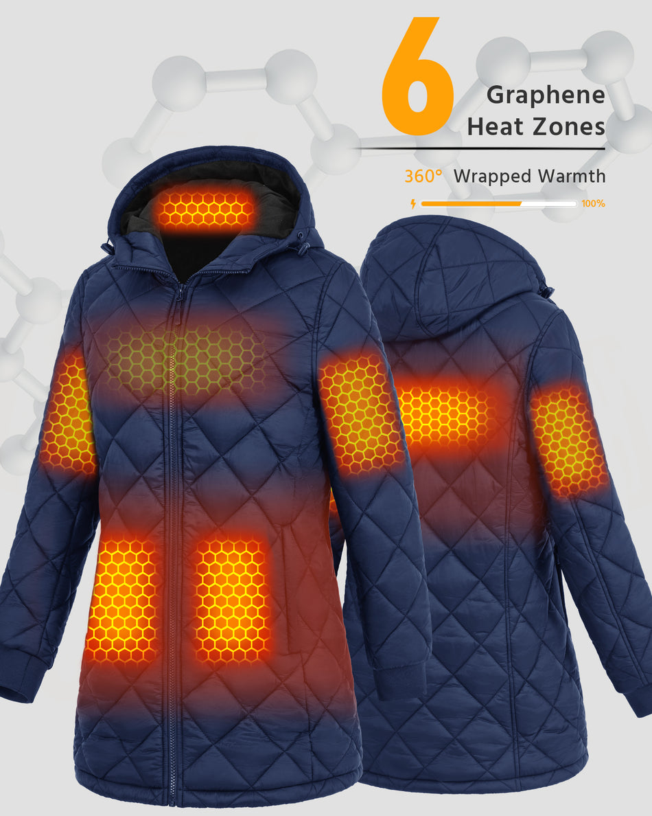 Women's Hooded Quilted 6-Zone Graphene Heated Jacket