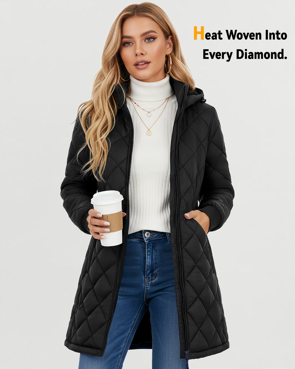 Women's Hooded Quilted 6-Zone Graphene Heated Jacket