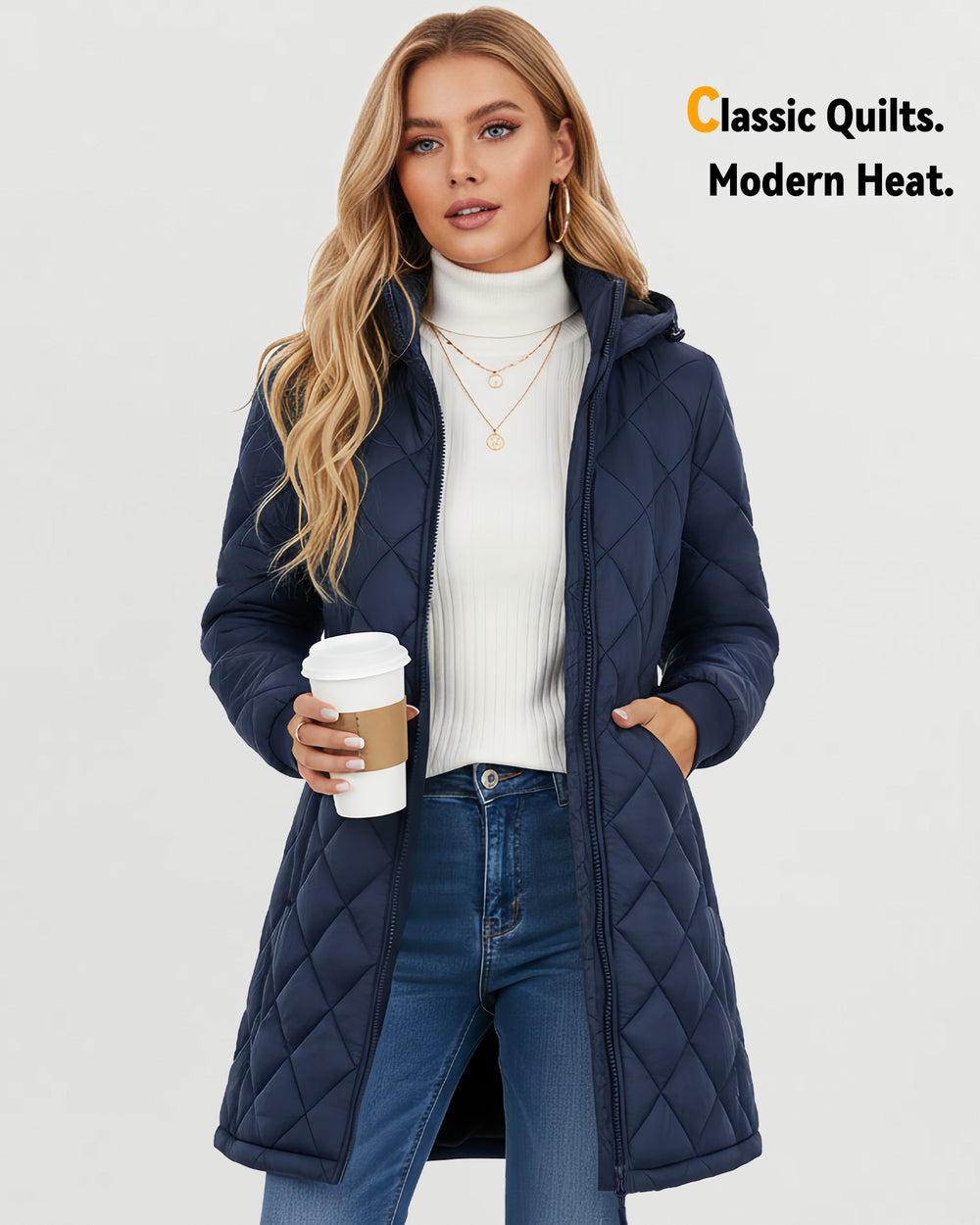 Women's Hooded Quilted 6-Zone Graphene Heated Jacket