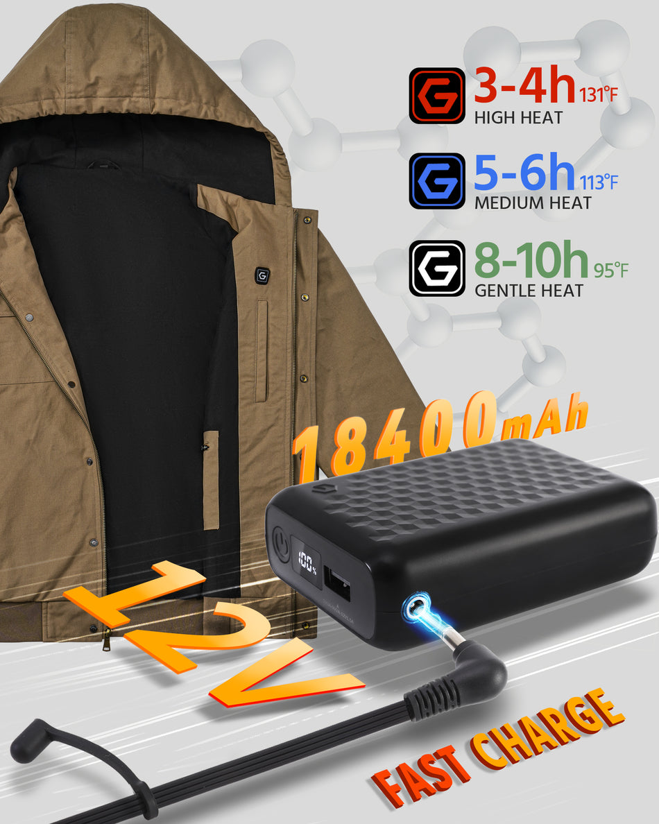 Men's Snap-Front Hooded Workwear 6-Zone Graphene Heated Jacket