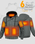 Men's Snap-Front Hooded Workwear 6-Zone Graphene Heated Jacket