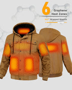 Men's Snap-Front Hooded Workwear 6-Zone Graphene Heated Jacket