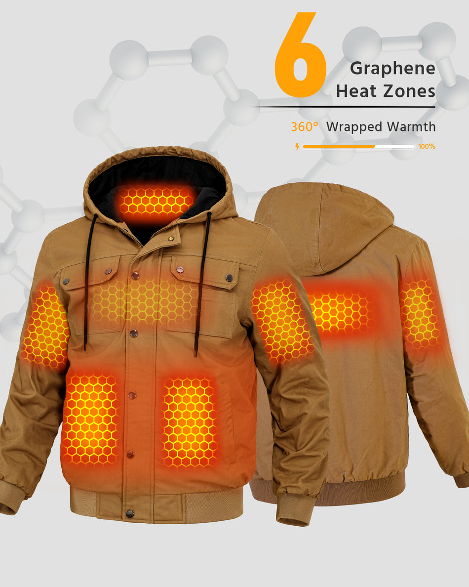 Men's Snap-Front Hooded Workwear 6-Zone Graphene Heated Jacket